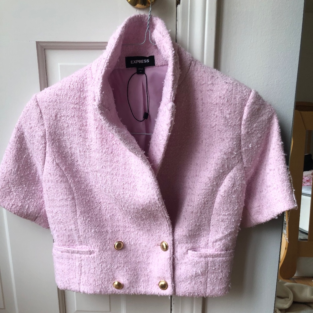 Pink Tweed Cropped Blazer